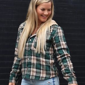 George Hats Double Lined Hooded Flannel - Green and Cream